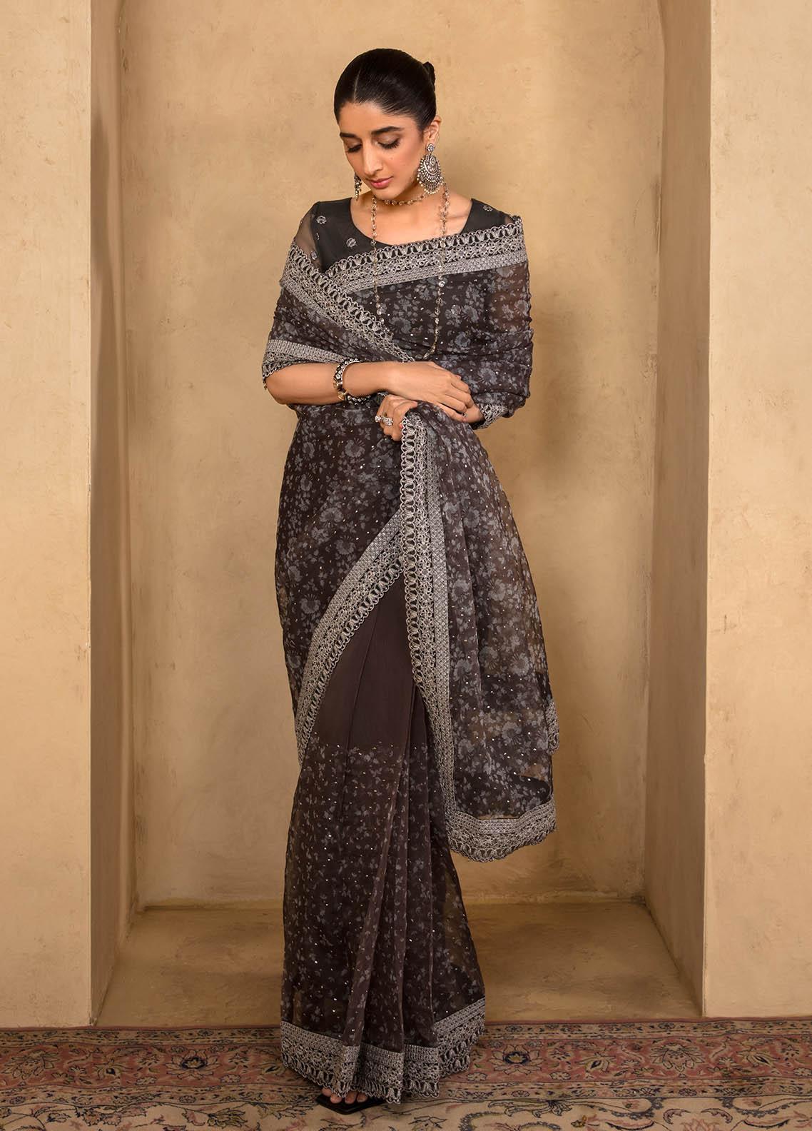 Jahan Aara By Nayab Embroidered Unstitched Saree NB23JA NS-002 JAIPUR - Premium Collection