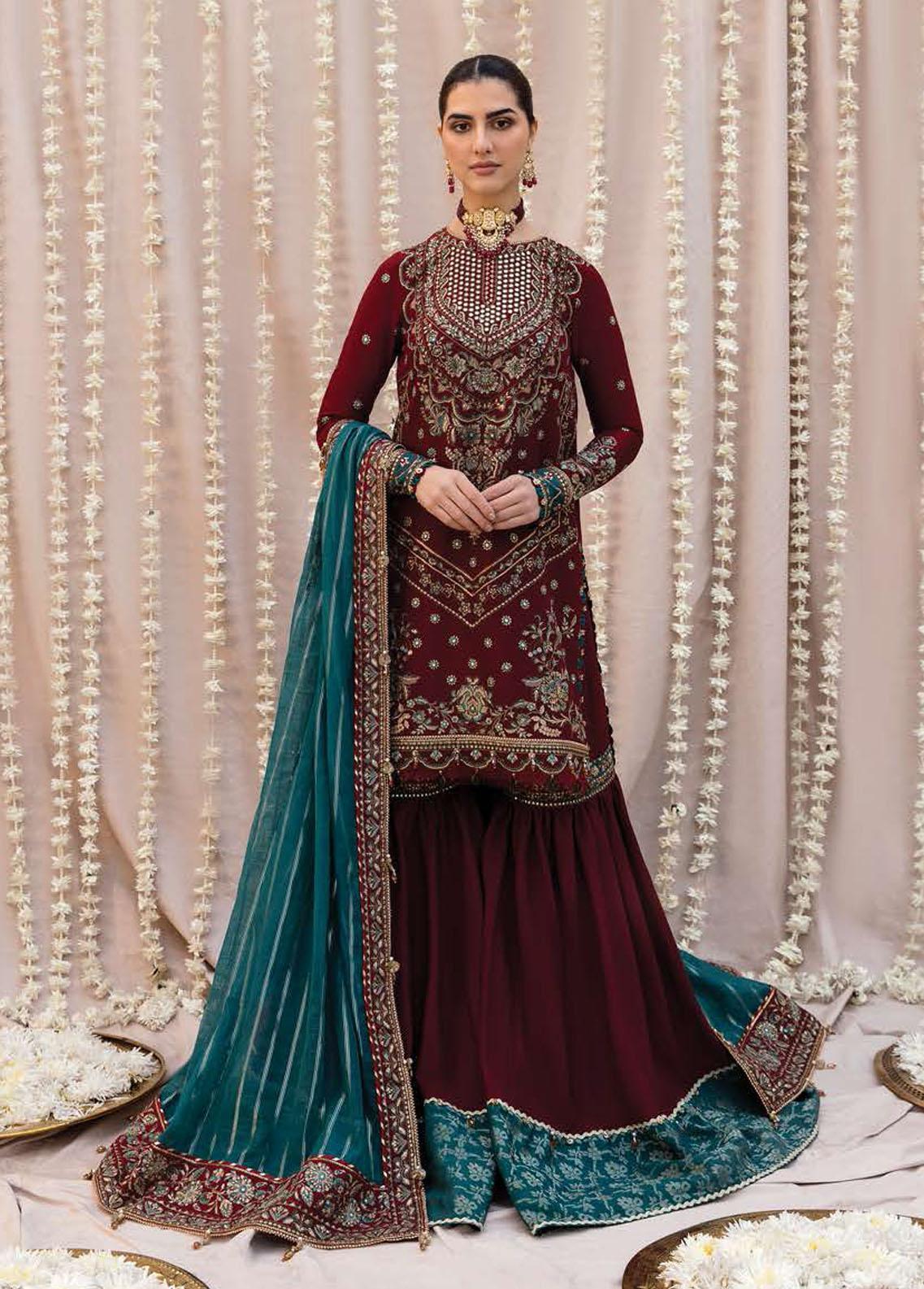 Mehrbano By Ayzel Embroidered Chiffon Suits Unstitched 3 Piece AAF23M AZ-V3-04 Amber - Luxury Collection