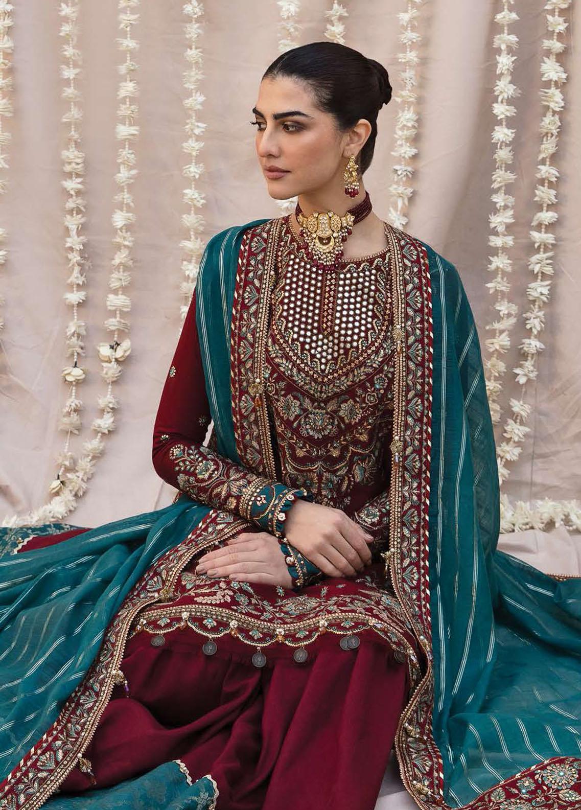 Mehrbano By Ayzel Embroidered Chiffon Suits Unstitched 3 Piece AAF23M AZ-V3-04 Amber - Luxury Collection