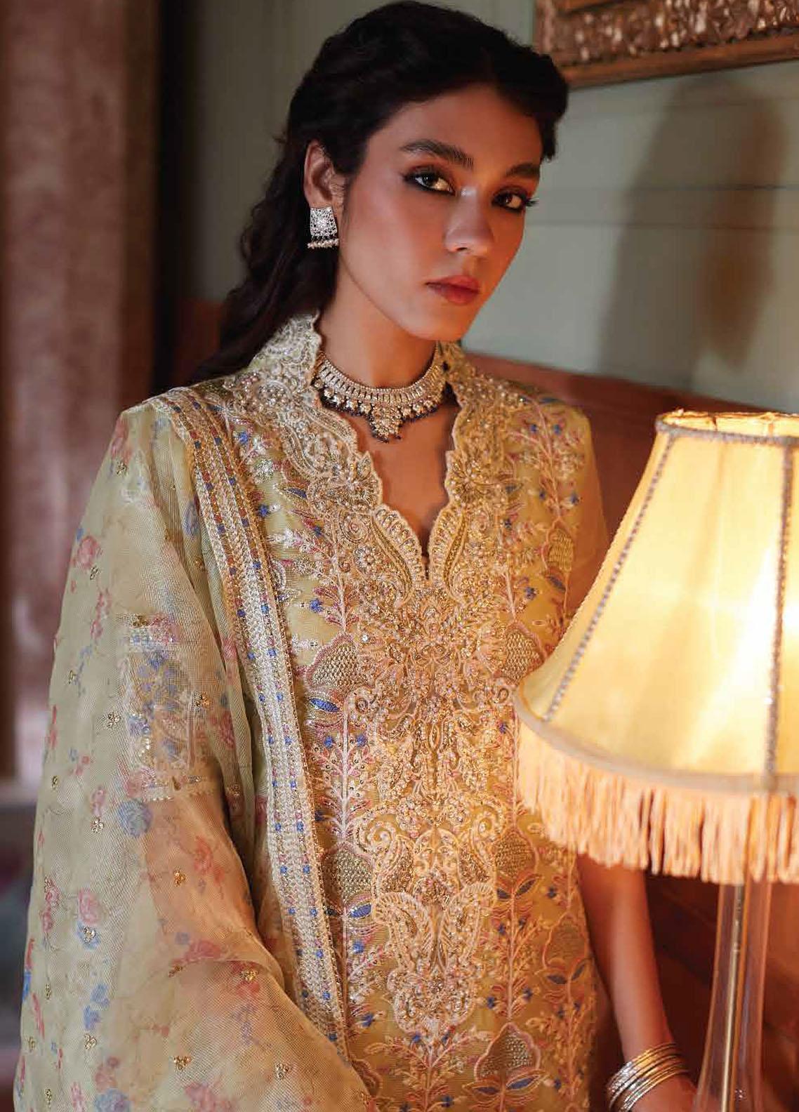 Qala By Mushq Embroidered Suits Unstitched 4 Piece MQ23Q MCK-08 Dina - Luxury Festive Collection